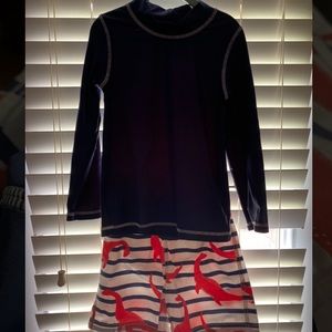 Mini Boden Swim Trunks Rash Guard Dinosaurs 6-7Y